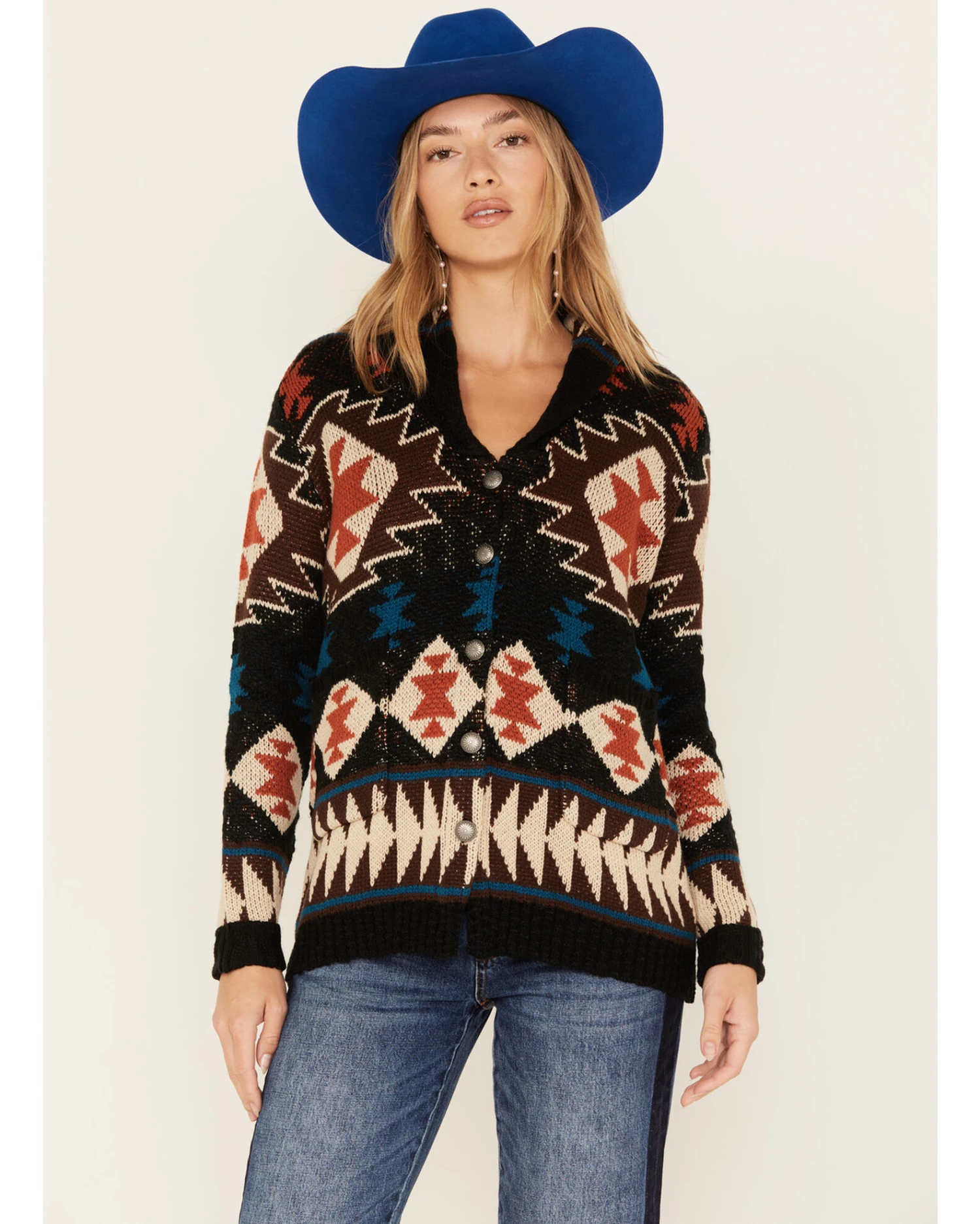 Cotton & Rye Women's Southwestern Print Knit Cardigan Sweater 2 Cotton & Rye Women's Southwestern Print Knit Cardigan Sweater - Image 2