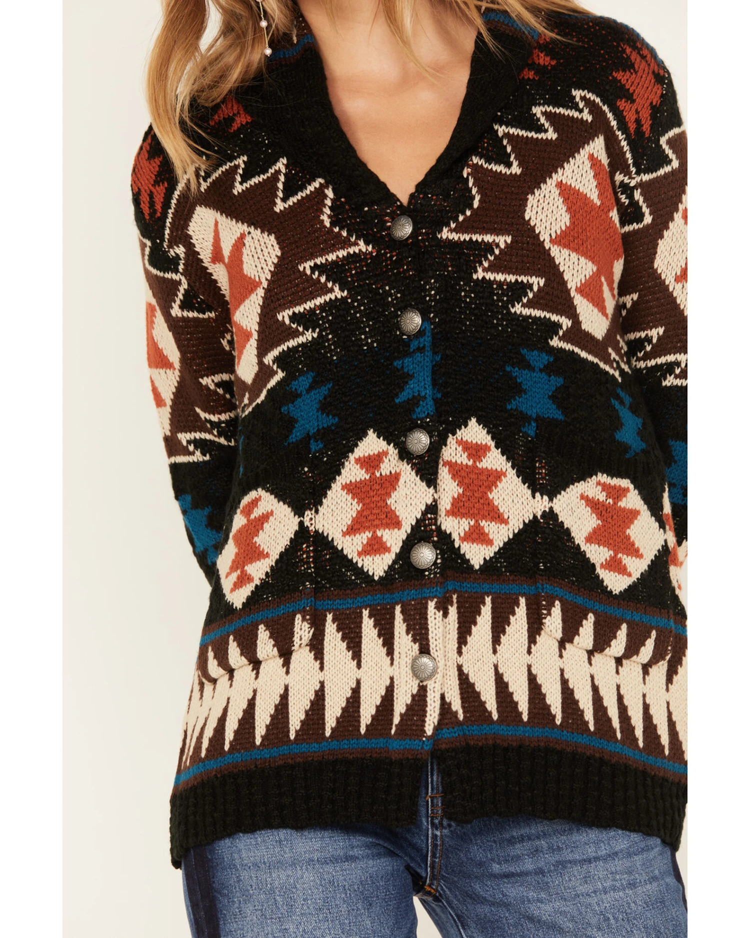 Cotton & Rye Women's Southwestern Print Knit Cardigan Sweater 4 Cotton & Rye Women's Southwestern Print Knit Cardigan Sweater - Image 4