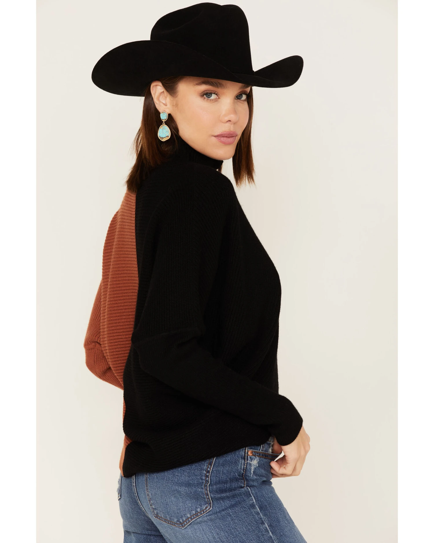 Revel Women's Color Block Knit Surplice Turtleneck Sweater 2 Revel Women's Color Block Knit Surplice Turtleneck Sweater - Image 2