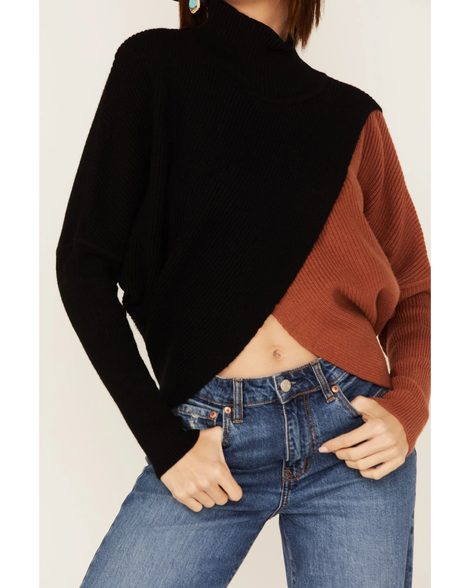 Revel Women's Color Block Knit Surplice Turtleneck Sweater 4 Revel Women's Color Block Knit Surplice Turtleneck Sweater - Image 4
