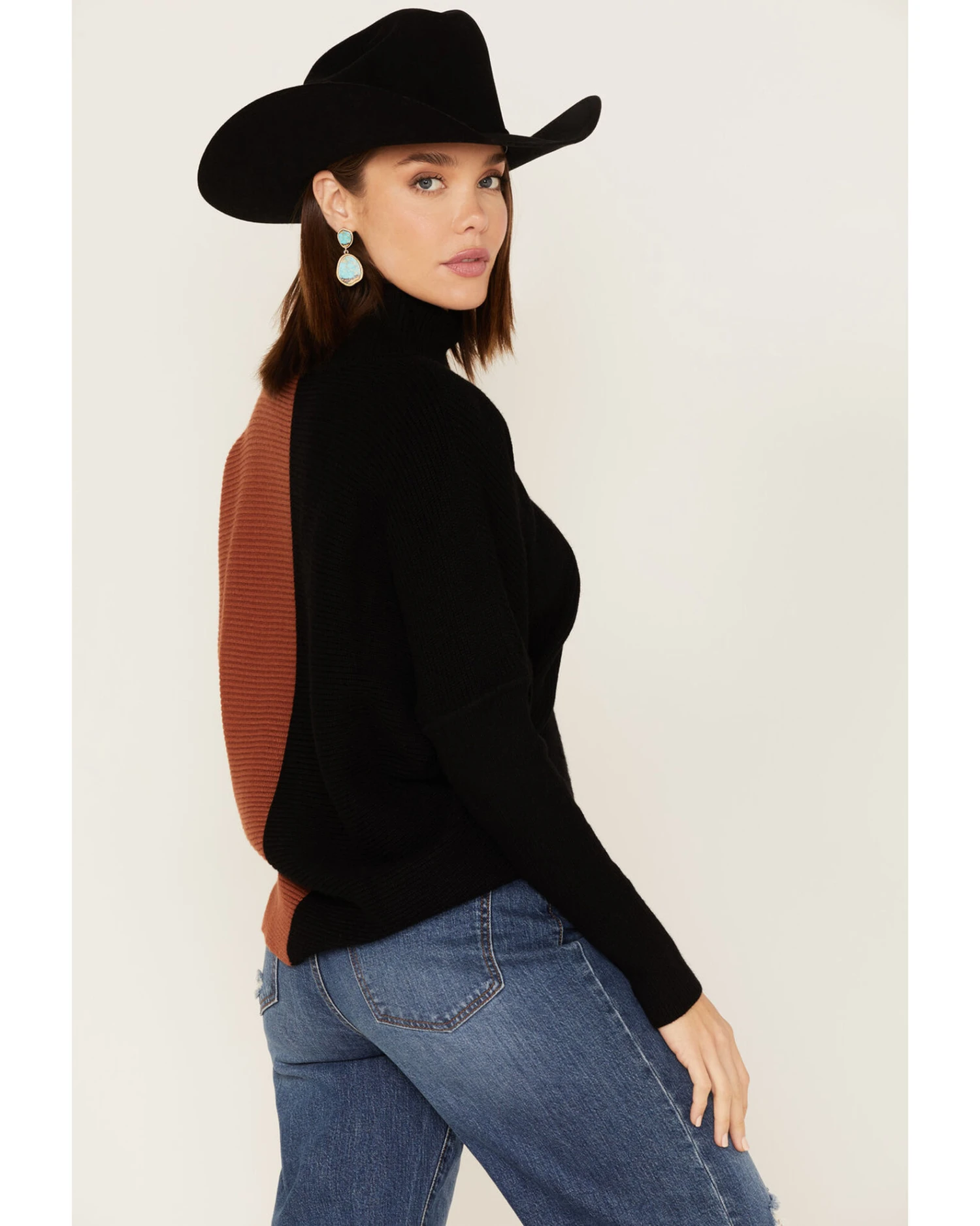 Revel Women's Color Block Knit Surplice Turtleneck Sweater 1 Revel Women's Color Block Knit Surplice Turtleneck Sweater