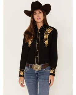 Rockmount Ranchwear Women's Cascading Embroidered Floral Print Long Sleeve Western Shirt
