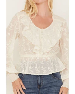 Shyanne Women's Floral Embroidered Chiffon Ruffle Blouse -Ariat || Wrangler || FREE PEOPLE Sales Store 2000380619 105 P3