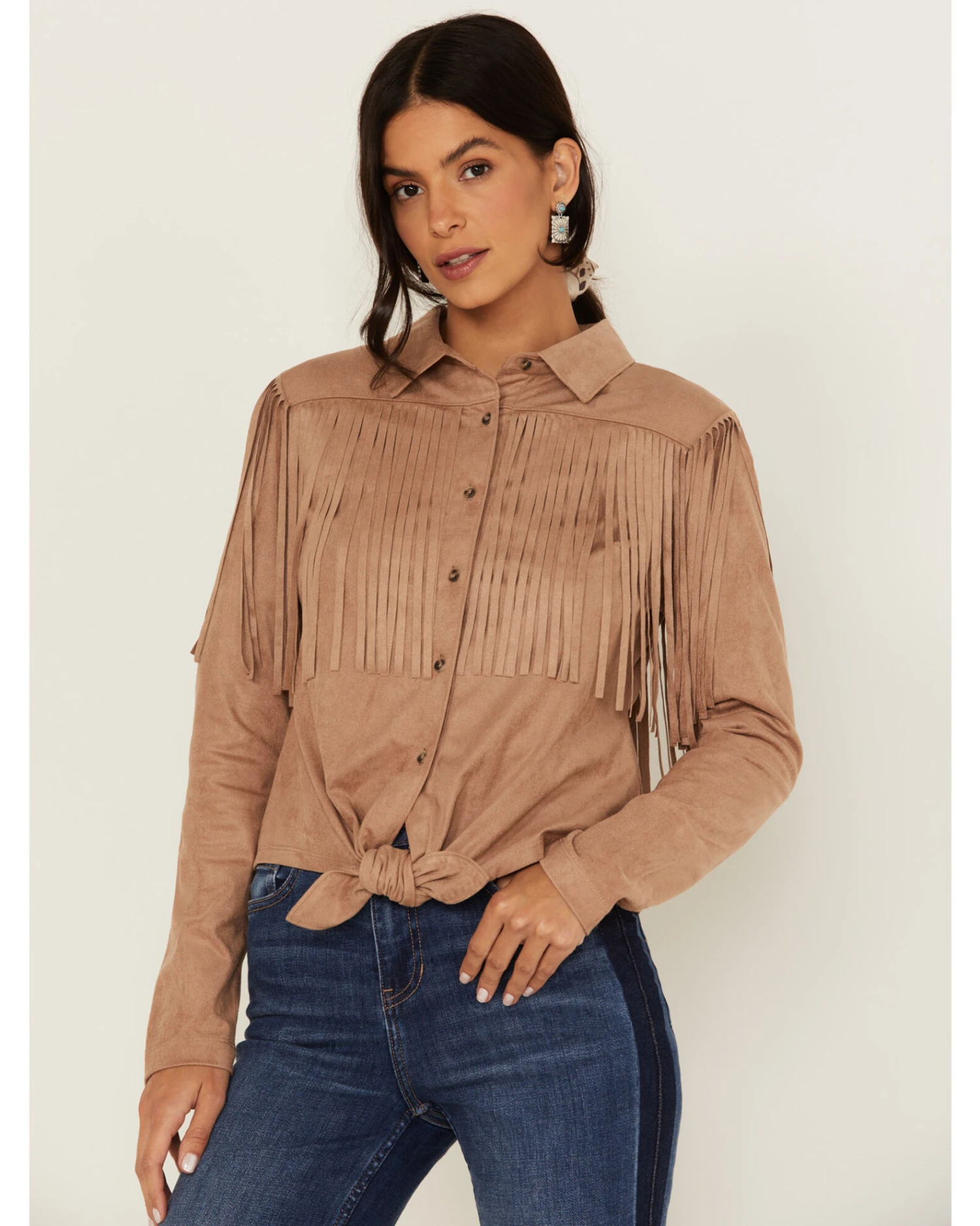 Idyllwind Women's Fate Tie-Front Faux Suede Fringe Shirt 1 Idyllwind Women's Fate Tie-Front Faux Suede Fringe Shirt