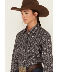 Rough Stock By Panhandle Women's Southwestern Print Long Sleeve Pearl Snap Western Shirt -Ariat || Wrangler || FREE PEOPLE Sales Store 2000381074 001 P2