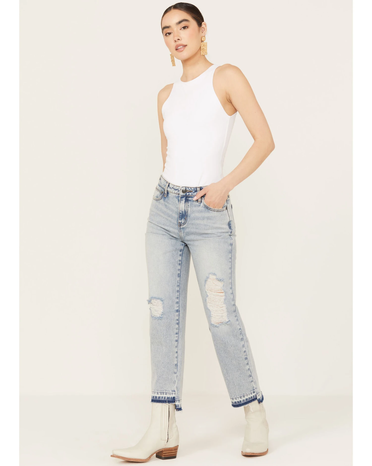 Cleo + Wolf Women's Light Wash High Rise Straight Cropped Jeans 2 Cleo + Wolf Women's Light Wash High Rise Straight Cropped Jeans - Image 2