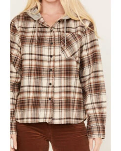 Cleo + Wolf Women's Tau Plaid Print Hooded Flannel Long Sleeve Shirt -Ariat || Wrangler || FREE PEOPLE Sales Store 2000382956 251 P3
