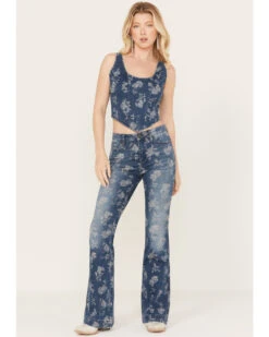 Idyllwind Women's Floral Drive Jacquard Denim Corset Top