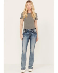 Miss Me Women's Dark Wash Mid Rise Non-Flap Dream Catcher Bootcut Jeans -Ariat || Wrangler || FREE PEOPLE Sales Store 2000387024 416 P3