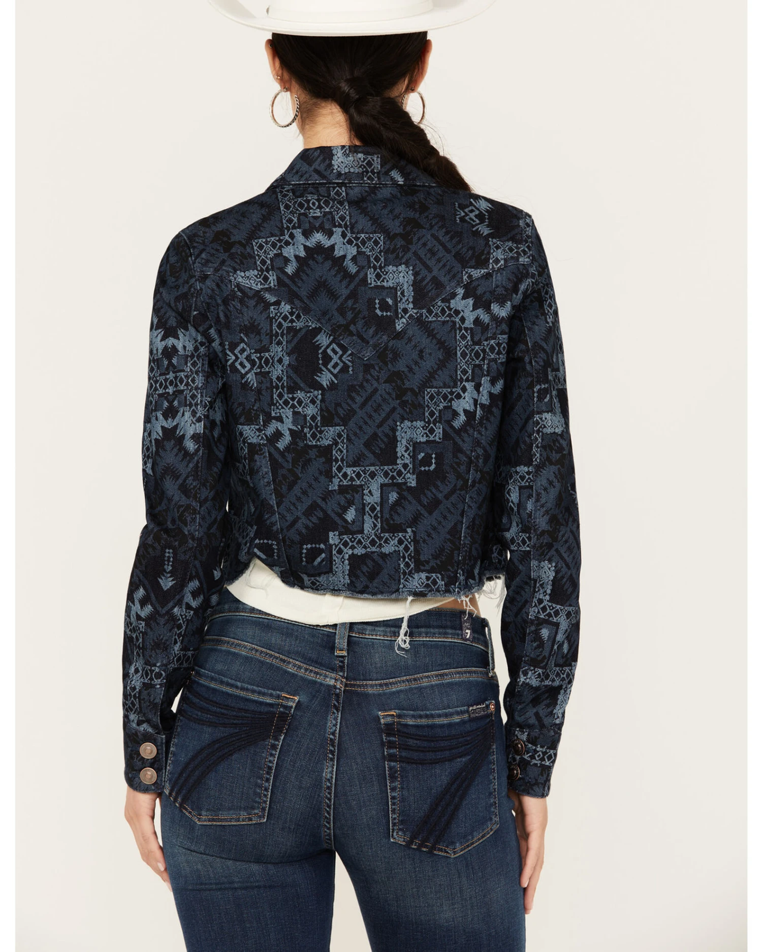 Shyanne Women's Printed Cropped Frayed Jacket 3 Shyanne Women's Printed Cropped Frayed Jacket - Image 3