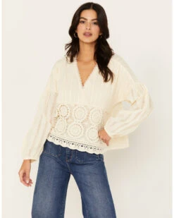 Miss Me Women's Crochet Long Sleeve Top