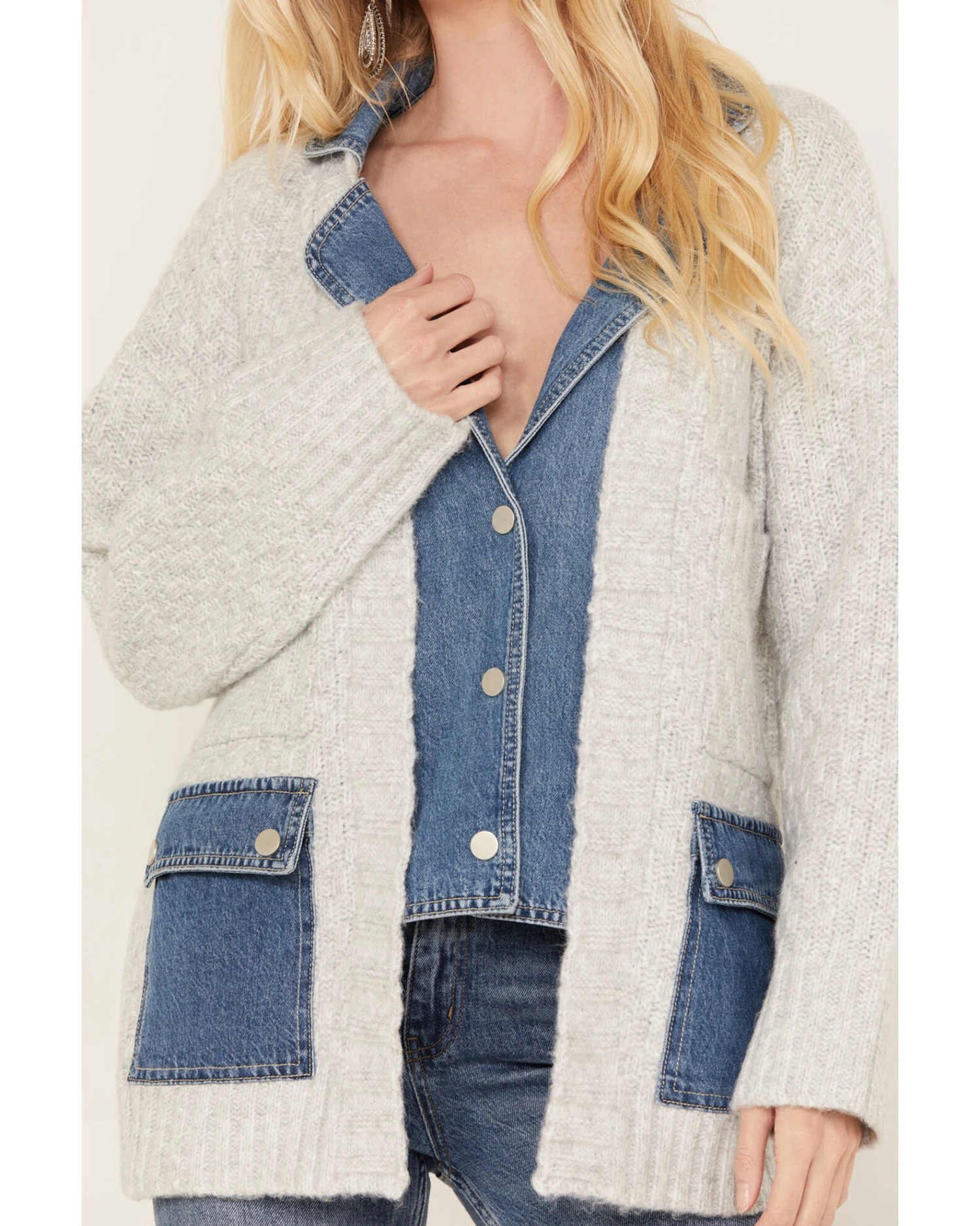 Colortree Women's Denim Sweater Cardigan 2 Colortree Women's Denim Sweater Cardigan - Image 2