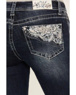Grace In LA Women's Medium Wash Low Rise Floral Embroidered Pocket Stretch Bootcut Jeans -Ariat || Wrangler || FREE PEOPLE Sales Store 2000389000 416 P2