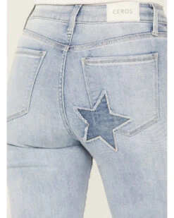 Ceros Women's Light Wash High Rise Starred Flare Stretch Jeans -Ariat || Wrangler || FREE PEOPLE Sales Store 2000392258 412 P4
