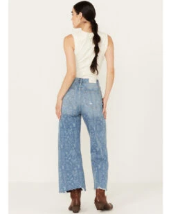 Ceros Women's Medium Wash High Rise Paisley Printed Wide Leg Straight Stretch Jeans -Ariat || Wrangler || FREE PEOPLE Sales Store 2000392259 414 P3
