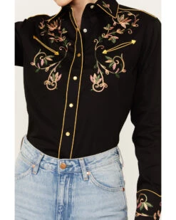 Rockmount Ranchwear Women's Floral Embroidered Long Sleeve Pearl Snap Western Shirt -Ariat || Wrangler || FREE PEOPLE Sales Store 2000393805 001 P3