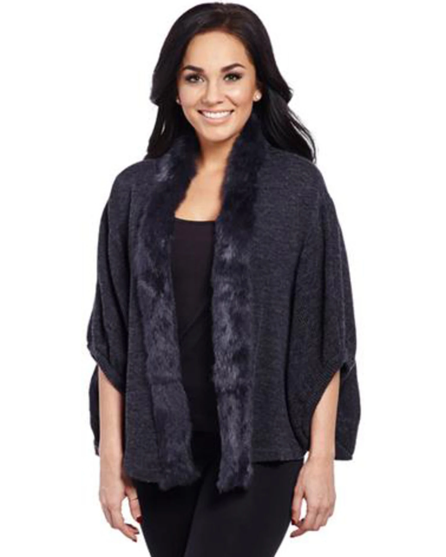 Cripple Creek Women's Charcoal Rabbit-Trimmed Sweater 1 Cripple Creek Women's Charcoal Rabbit-Trimmed Sweater